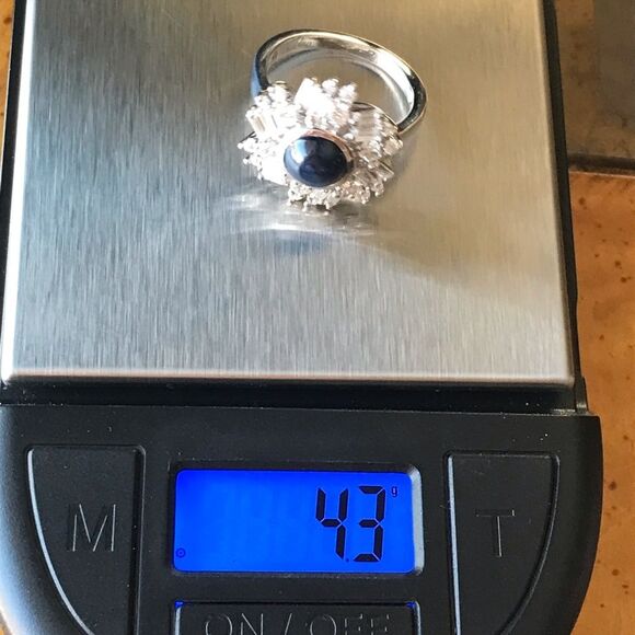 Natural Blue Star Sapphire Moissanite Sterling Silver Ring Size 6 - Picture 9 of 9